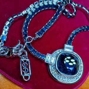 Authentic Vintage Yves Saint Laurent YSL Blue Rhinestone Necklace